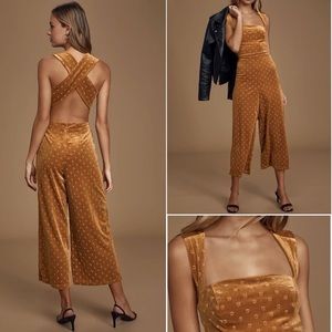 Lulu's Dreamy Delight Rust Bronze Orange Velvet Square Neck Cropped Jumpsuit